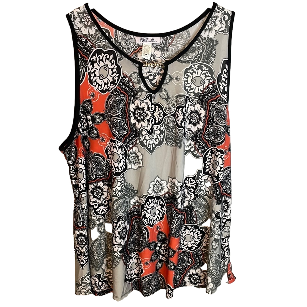 Blossom by P. Women 2XL Paisley Floral Keyhole Tank Top Orange‎ Black 1506 VP